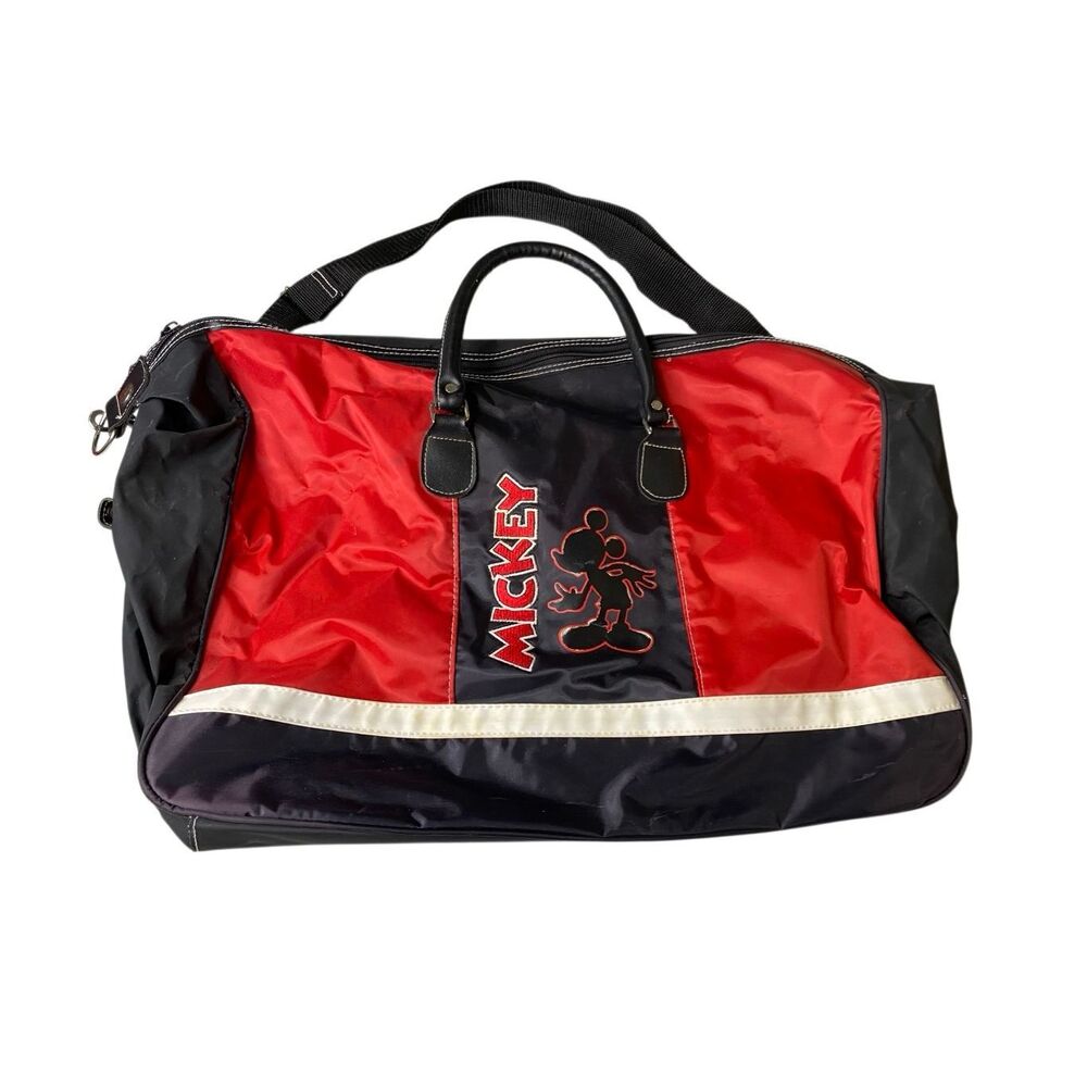 Disney Mickey Unlimited Duffel Bag Black Red Travel Gym Weekender Bag Vacation